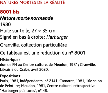 NATURES MORTES DE LA R ALIT 8001 bis Nature morte normande 1980 Huile sur toile, 27 × 35 cm Sign  en bas   droite : ...